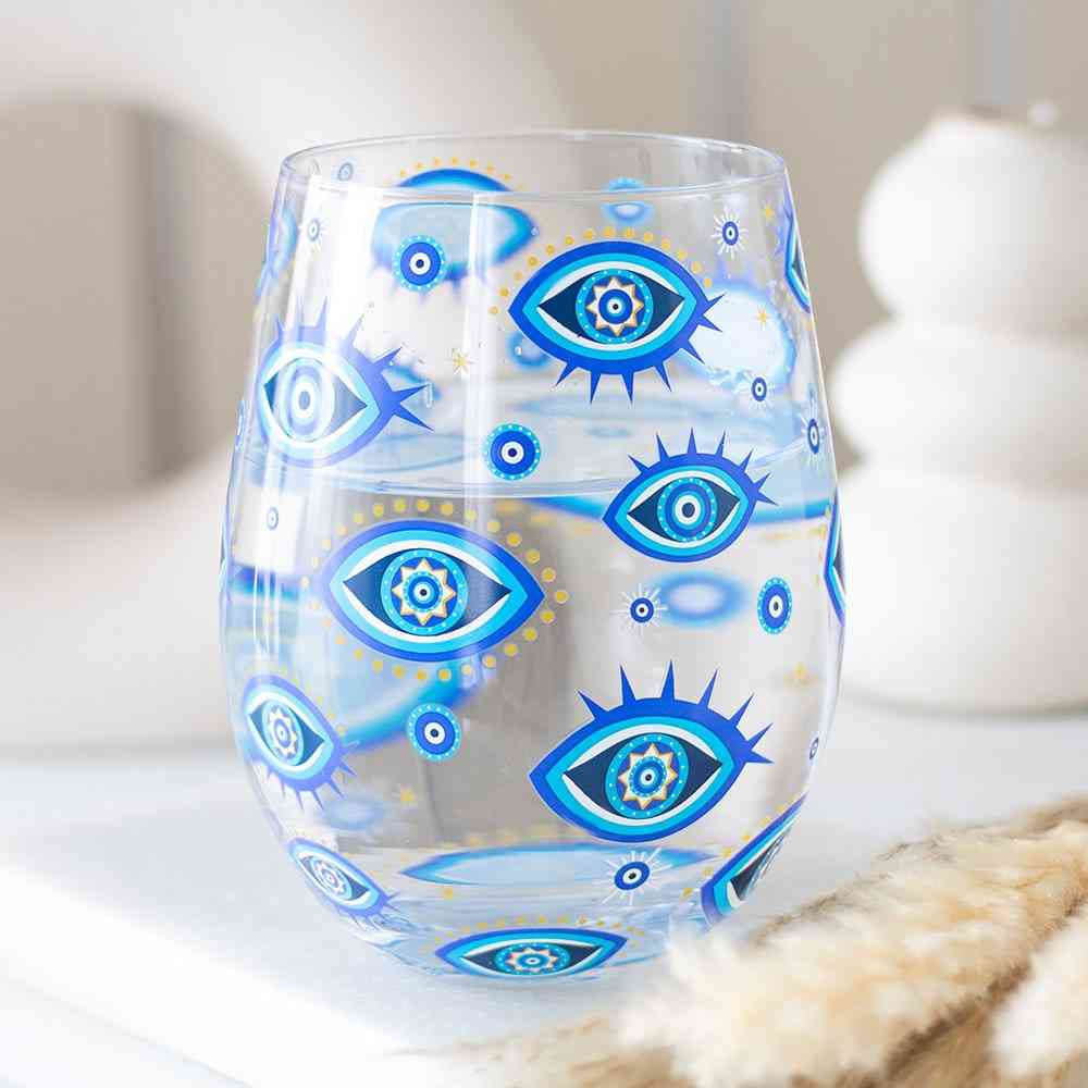 Something Different - All Seeing Eye Print Stemless Weinglas - Blau